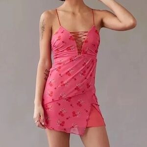 Urban Outfitters Women’s Pink Cherry Print Mini Dress Small